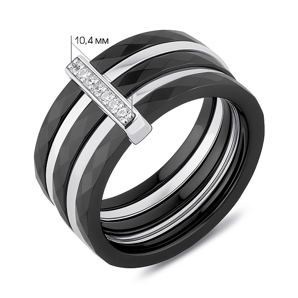 Массивное кольцо из серебра и керамики с фианитами (арт. 7501/2070047кмч) – изображение 2
