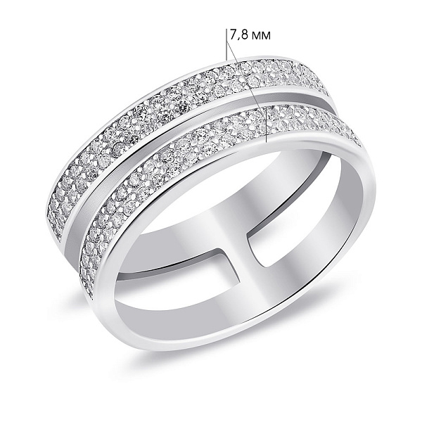 Серебряное двойное кольцо с дорожкой из фианитов (арт. 7501/7081) – изображение 2