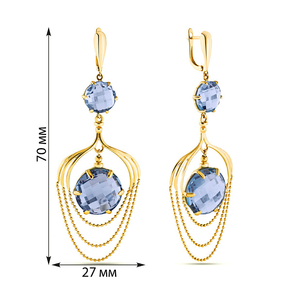 Сережки-подвески из желтого золота с кварцем (арт. 107814жПкг) – изображение 3