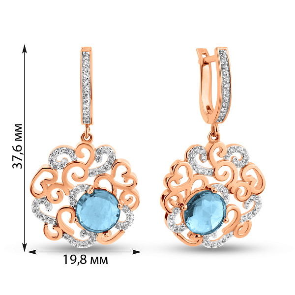 Золотые серьги-подвески с кварцем и фианитатами (арт. 103286Пкг) – изображение 6