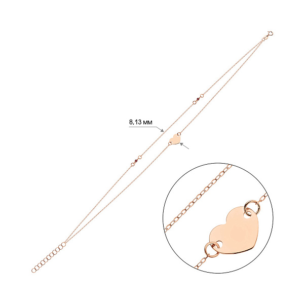 Золотий браслет Серце на ногу (арт. 326966фн) – зображення 2