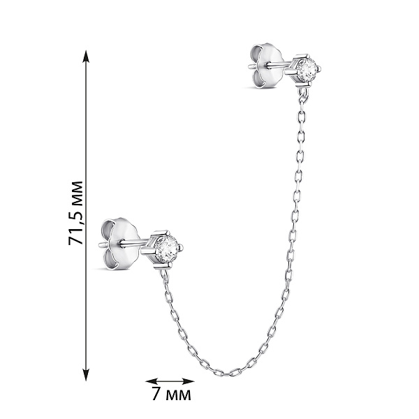 Серебряная моносерьга на два прокола с фианитами (арт. 7518/7183я) – изображение 2