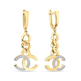 Сережки-підвіски з жовтого золота з фіанітами (арт. 108688ж)