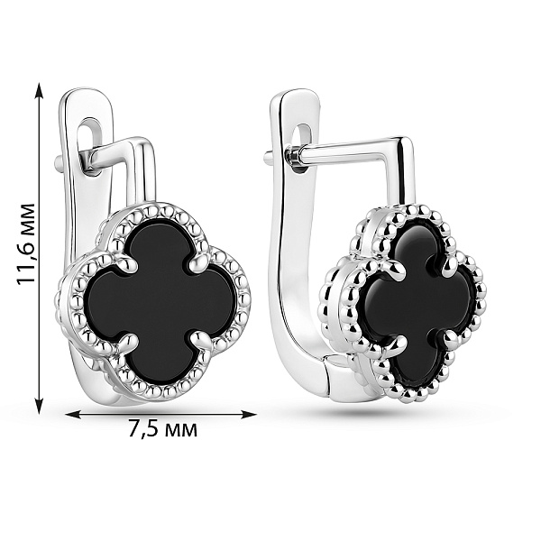 Срібні сережки Конюшина з оніксом (арт. 7502/10060/8о) – зображення 2