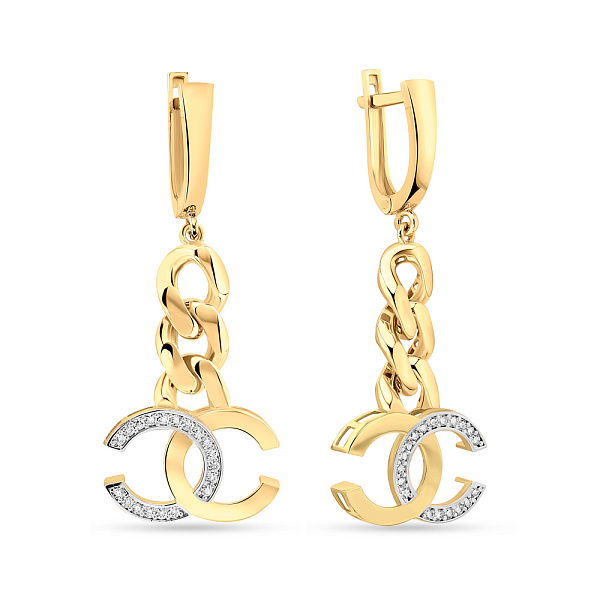 Сережки-підвіски з жовтого золота з фіанітами (арт. 108688ж) – зображення 1