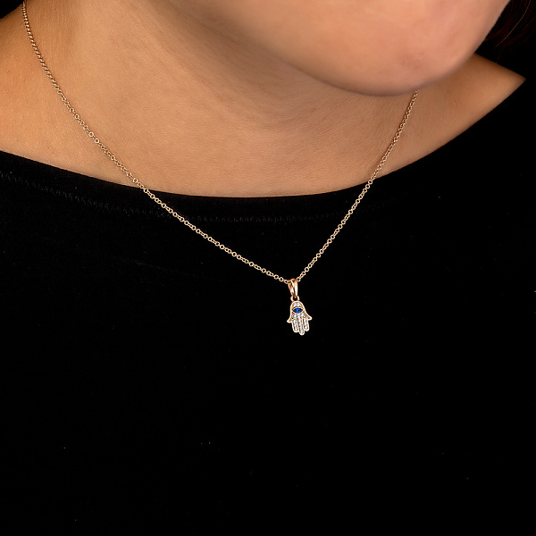 Подвес Хамса из золота с синим и белыми фианитами (арт. 440725с) – изображение 2