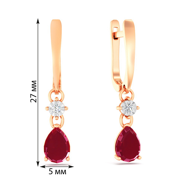 Серьги из красного золота с рубином и бриллиантами (арт. С011753р) – изображение 2