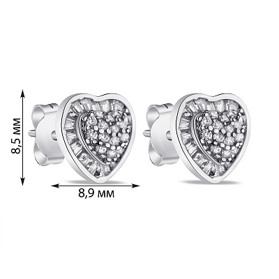 Срібні сережки пусети в формі серця з фіанітами (арт. 7518/6546)