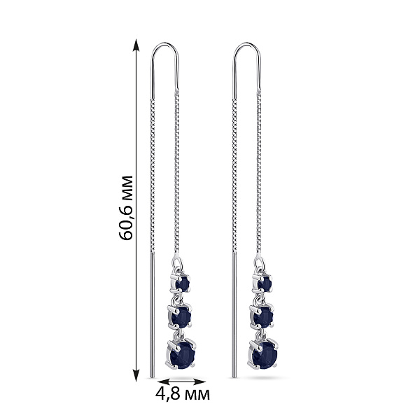 Длинные серебряные серьги-протяжки с сапфирами (арт. 7502/2167549Спс) – изображение 2