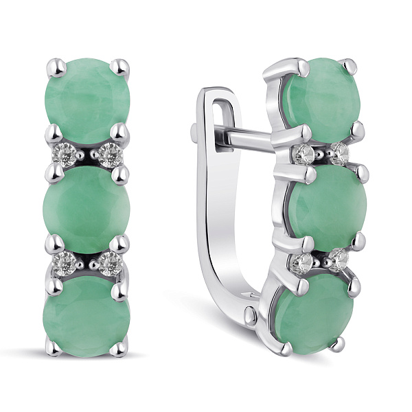 Срібні сережки зі смарагдами і фіанітами (арт. 7502/2180036Изм) – зображення 1