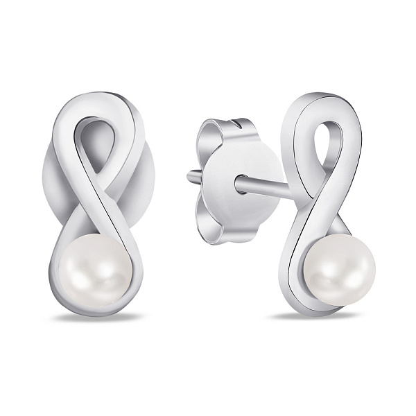 Пусеты из серебра «Бесконечность» с жемчугом (арт. 7518/5856жб) – изображение 1