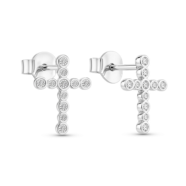 Серьги-пусеты Крестики из серебра с фианитами (арт. 7518/7331) – изображение 1