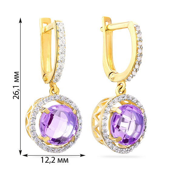 Сережки з жовтого золота з аметистом (арт. 110265Пжа) – зображення 3