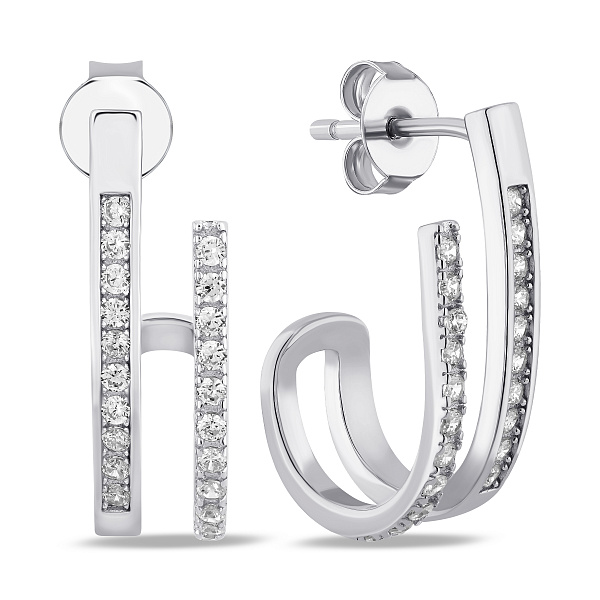 Серебряные пусеты с дорожкой из фианитов (арт. 7518/7317) – изображение 1