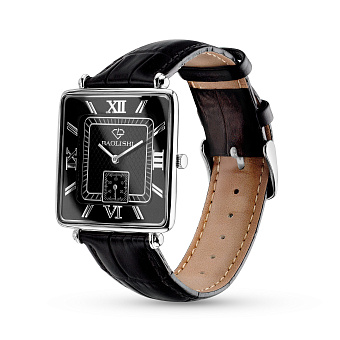 Фото Масивний срібний годинник  зі шкіряним ремінцем (арт. 7526/162чч)