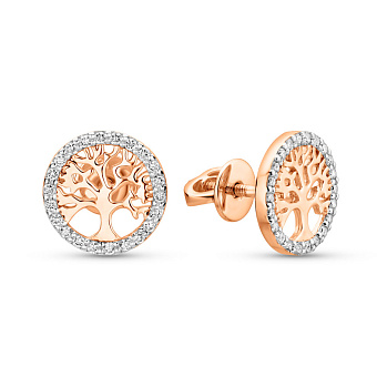 Золотые серьги Дерево жизни с бриллиантами (арт. Т011543015)