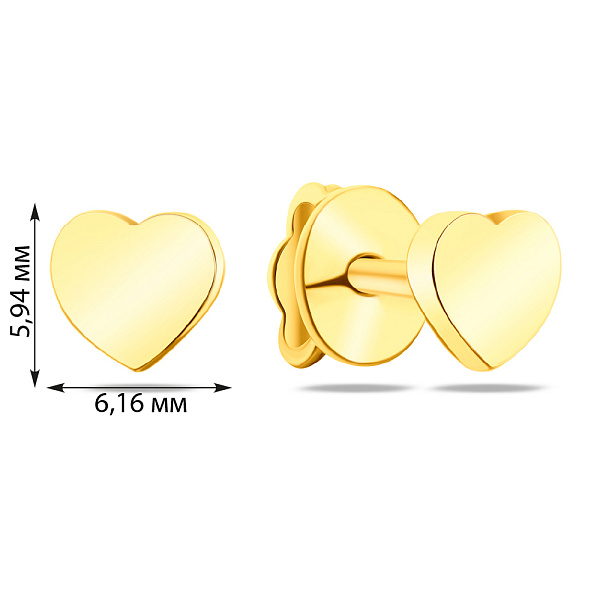 Сережки пусеты «Сердечки» из желтого золота (арт. 107146ж) – изображение 2