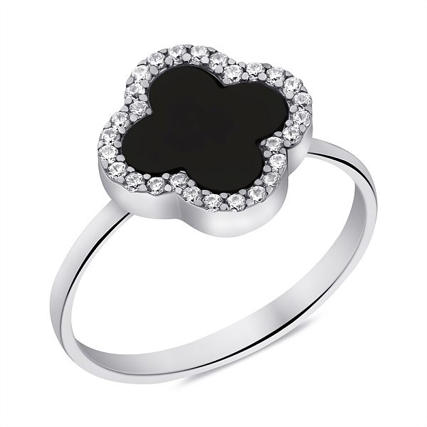 Серебряное кольцо с ониксом и фианитами (арт. 7501/653/10окп) – изображение 1