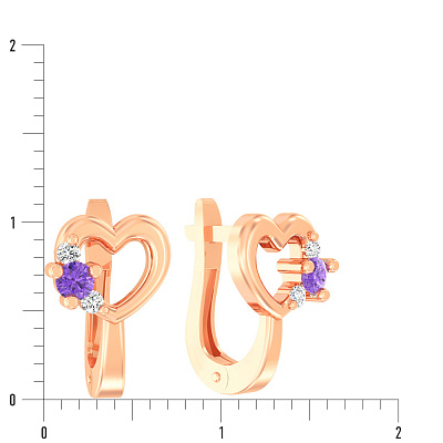 Дитячі золоті сережки «Серденька» з фіолетовими фіанітами (арт. 110498ф)