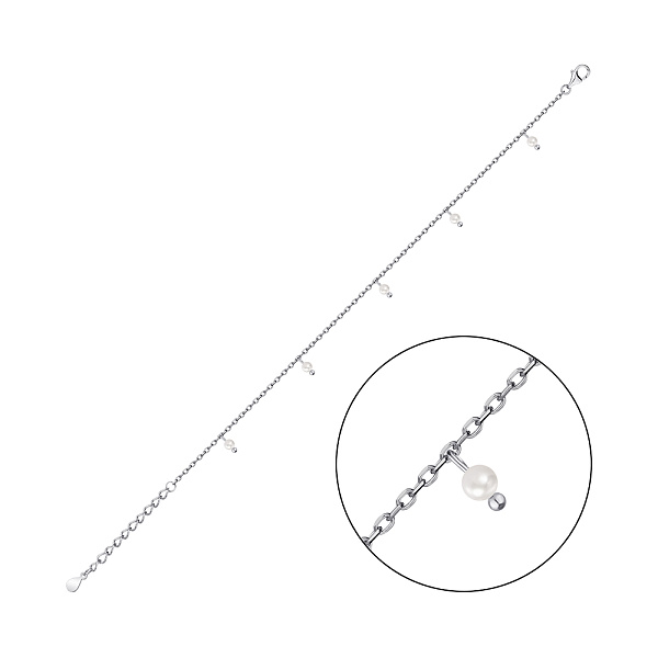 Серебряный браслет с подвесками из жемчуга (арт. 7509/3968жб) – изображение 1