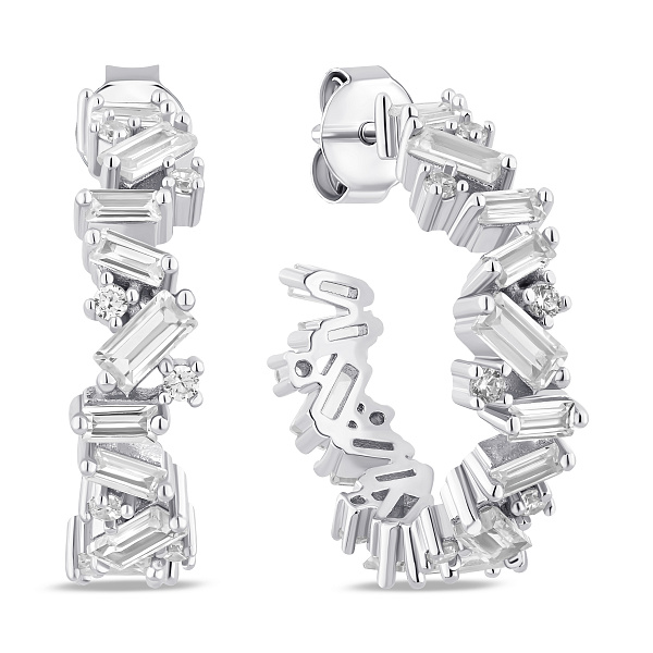 Серебряные пусеты с дорожкой из фианитов (арт. 7518/7306) – изображение 1