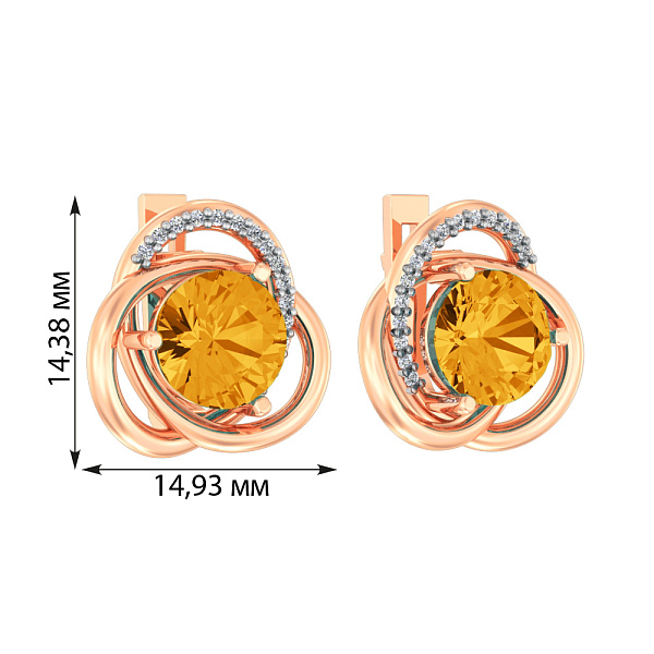 Серьги из красного золота с цитринами и фианитами (арт. 110436Пц) – изображение 2