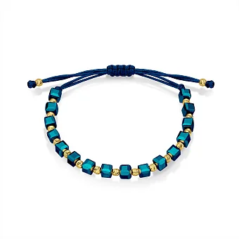 Браслет на нити c вставками из серебра и с ониксом (арт. 7309/2408сжоин)