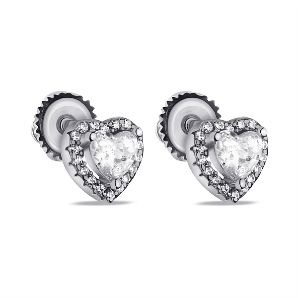 Серебряные серьги Сердечки с фианитами (арт. 7518/СК2Ф/281) – изображение 1