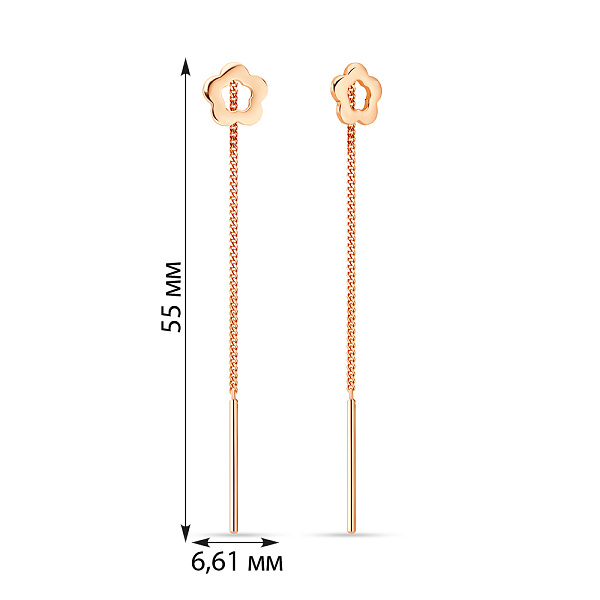 Золотые серьги-цепочки «Цветы» (арт. 105064) – изображение 2