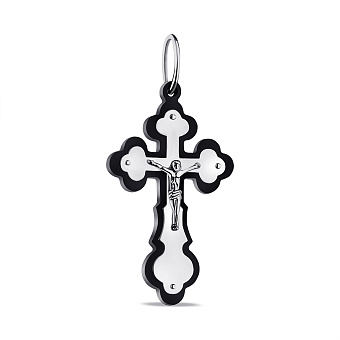 Фото Срібний хрестик з розп'яттям та оніксом (арт. 7504/3944о)