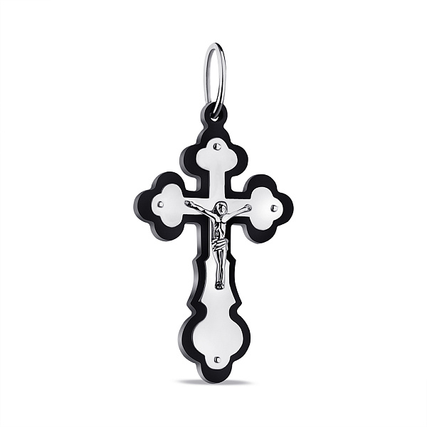 Срібний хрестик з розп'яттям та оніксом (арт. 7504/3944о) – зображення 1