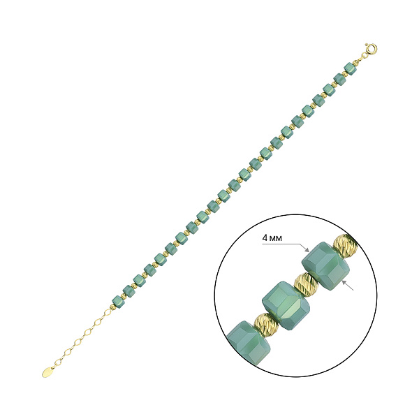 Срібний браслет з зеленим оніксом і жовтим родіюванням (арт. 7509/2101/4жоз) – зображення 2