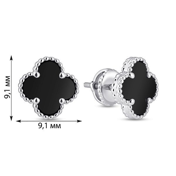 Серебряные серьги Клевер с ониксом (арт. 7518/2183761/9о) – изображение 2