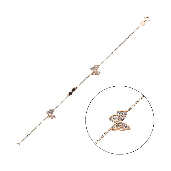 Золотой браслет «Бабочки» с фианитами (арт. 322386ч) – изображение 1