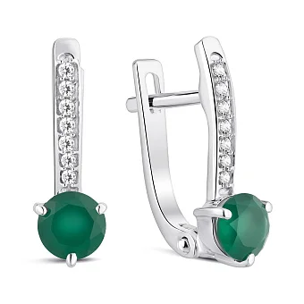 Серебряные серьги с агатом и фианитами (арт. 7502/2189619Аз)