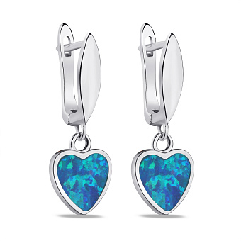 Срібні сережки-підвіски "Серце" з опалом (арт. 7502/4420Пос)