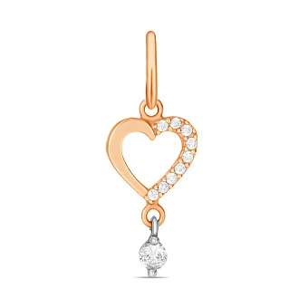 Кулон Серце з червоного золота з фіанітами (арт. 422179)