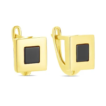 Сережки Квадрати з оніксом з жовтого золота (арт. 104176жо)