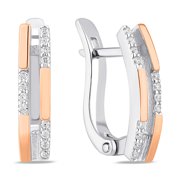 Срібні сережки з золотими вставками і фіанітами (арт. 7202/2447) – зображення 1