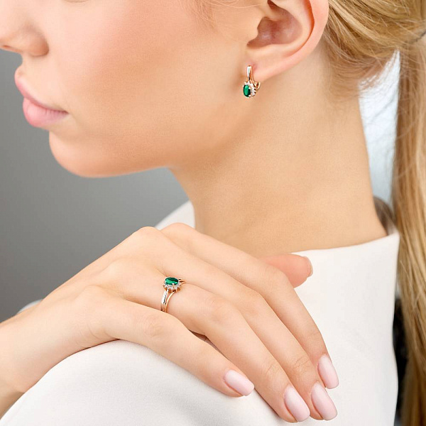 Сережки золотые с изумрудом и бриллиантами (арт. С011157и) – изображение 2