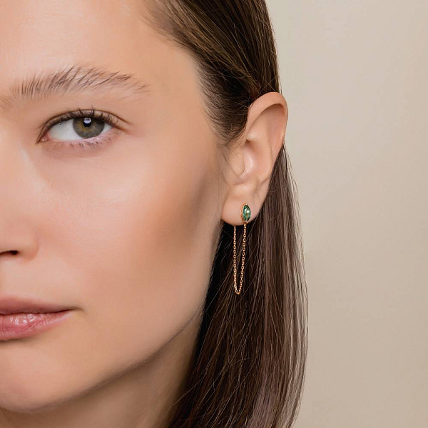 Золотые серьги-пусеты с кварцем (арт. 110094Пз) – изображение 4