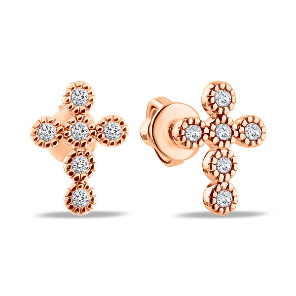 Серьги-пусеты из красного золота с бриллиантами (арт. Т011505005) – изображение 1