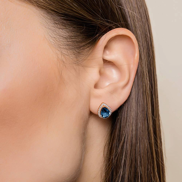 Золоті сережки з топазом і фіанітами (арт. 111249Пл) – зображення 2