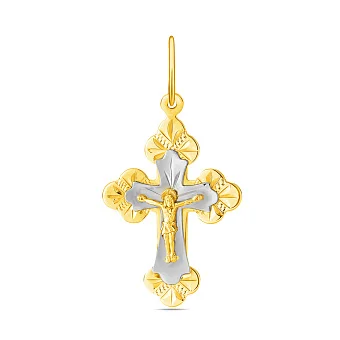 Крестик из желтого и белого золота с распятием (арт. 525701ж)