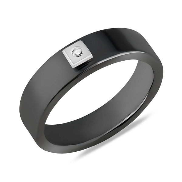 Кольцо из керамики и белого золота с бриллиантом (арт. К011767бч) – изображение 1