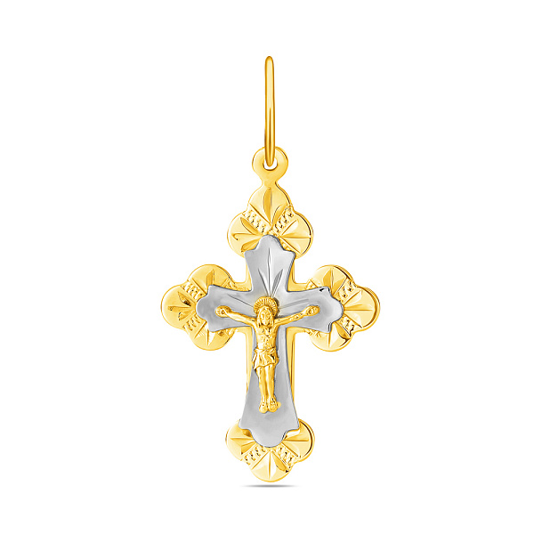 Крестик из желтого и белого золота с распятием (арт. 525701ж) – изображение 1