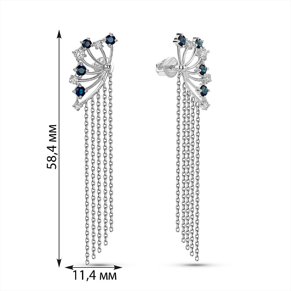 Длинные золотые серьги с сапфиром и бриллиантами (арт. Т111372бс) – изображение 2