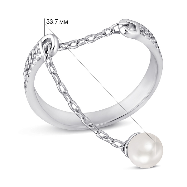 Каблучка зі срібла з перлами і фіанітами (арт. 7501/8361жб) – зображення 2
