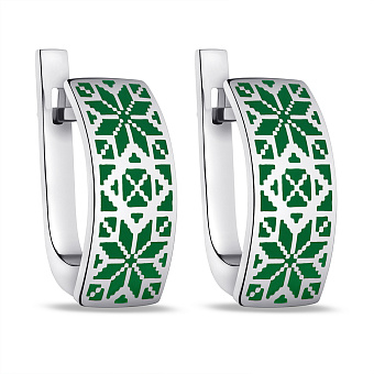 Серьги из серебра с зеленой эмалью (арт. 7502/А046езсю)
