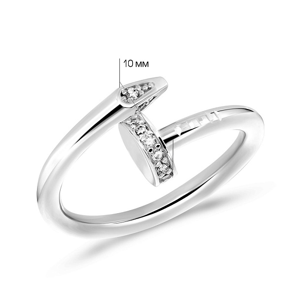 Кольцо Гвоздь из белого золота с фианитами (арт. 155543б) – изображение 2